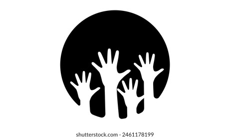human hands up, black isolated silhouette