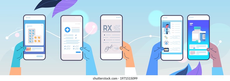 Human Hands Using Medical Mobile Apps On Smartphone Screens Online Consultation Medicine Healthcare
