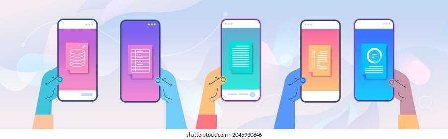 Human Hands Using Mobile App Online Data Statistics Remote Business Control On Smartphone Screens