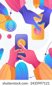 human hands using mobile app with dollar coins financial banking wealth transformation technology fintech business investment