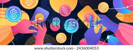 human hands using mobile app with dollar coins financial banking wealth transformation technology fintech business investment