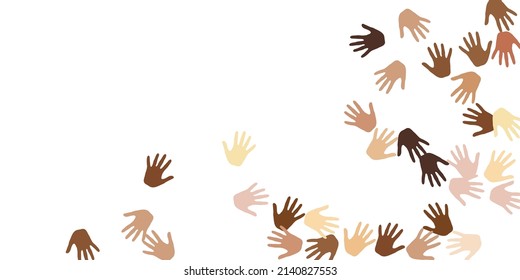 Human hands of various skin tone silhouettes. Support concept. Multinational group hand signs isolated. Skin tone identity background.
