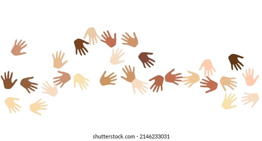 Human hands of various skin tone silhouettes. Crowd concept. Multinational group palm icons design. Skin tone diversity design.