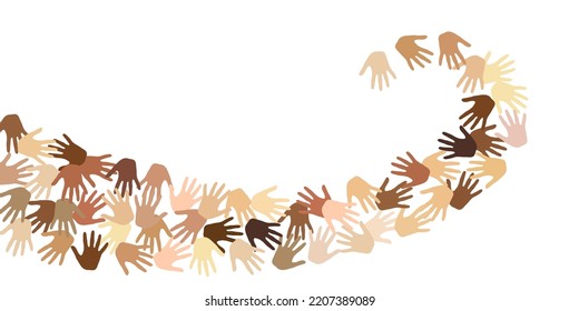 Human Hands Of Various Skin Tone Vector Illustration. Teamwork Concept. Cosmopolite Community Palm Signs Isolated. Skin Color Diversity Pattern.