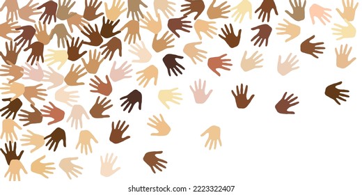 Human hands of various skin tone vector illustration. Help concept. Multinational culture palm icons design. Skin color diversity illustration.