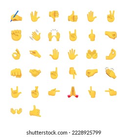 Human hands vector emoji set. Finger gestures. Open palm with fingers, hands with fingers, closed palm.