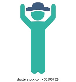 Human Hands Up vector icon. Style is bicolor flat symbol, cobalt and cyan colors, rounded angles, white background.