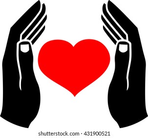 Human hands, which protect the heart. Vector
