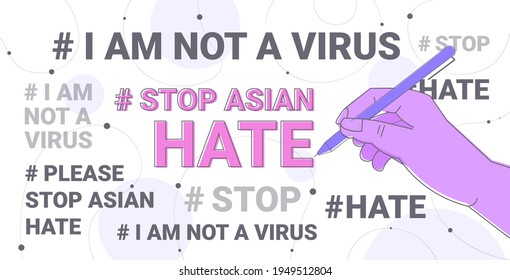 menschliche Hände schreiben stoppende asiatische Hassbanner-Kampagne gegen Rassismus Unterstützung Menschen während der Coronavirus-Pandemie