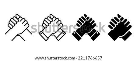 Human handshake. Symbol brotherhood. Homie handshake. Symbol from arm wrestling. Unity sign. Vector 10 EPS.
