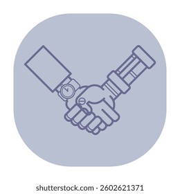 Human handshaking artificial hand. Concept of cooperation and merging of technology with humanity
