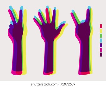 human hands:hands up ,palm hands,rock on sign