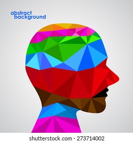 Human head from 3d geometric colorful triangles. Abstract background illustration. Eps 10
