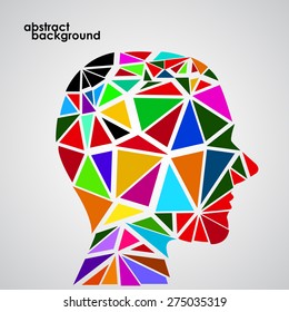 Human head from 3d geometric colorful triangles. Abstract background illustration. Eps 10