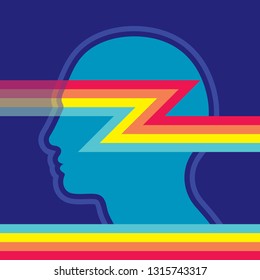 Human head and abstract shapes lines - concept vector illustration. Futuristic digital banner. Creative trend background. Brain communication structure. Cyber simple layout. Graphic design element. 