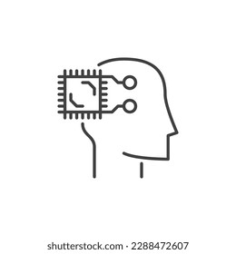 Human Head with AI Chip or CPU vector concept icon or sign in thin line style