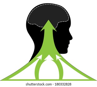 Human head with arrows, creative business vector design.