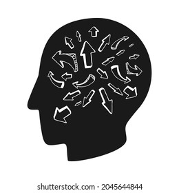 Human head with arrows for mental health concept in vector