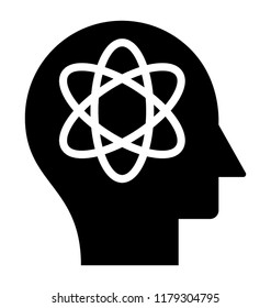 Human head with atom sign, scientific mind