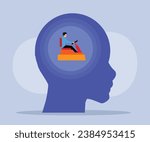 Human head being controlled by a businessman 2D flat vector concept for banner, website, illustration, landing page, flyer, etc