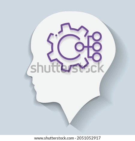 human head with Big Data Science tools, algorithms, methodologies, and techniques icon , creativity intelligence and brain