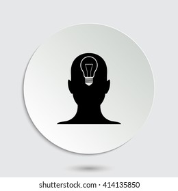 human head - black vector icon  with shadow