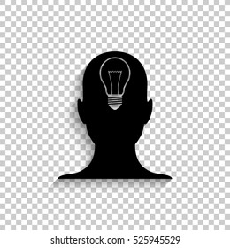 human head - black vector  icon with shadow