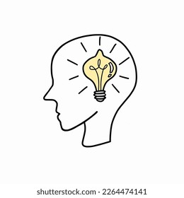 Human head with blinking light bulb inside, New idea concept, Illustration vector