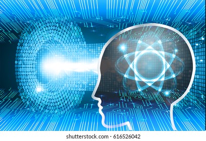 human head. blue Circuit board Safety concept. key. 