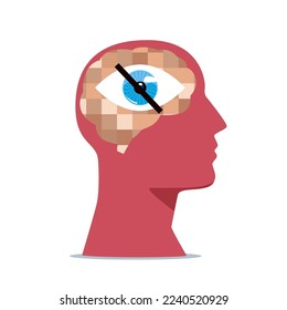 Human head with blurred background and adults content. Nymphomaniac, thinking about sex, sensitive content. Flat vector illustration.