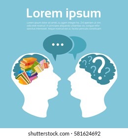 Human Head Books Stack School Education Concept Flat Vector Illustration