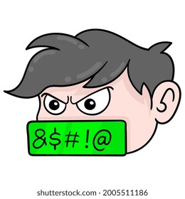 human head boy with angry face is cursing, vector illustration carton emoticon. doodle icon drawing