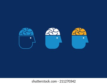 Human head with brain. Abstract icons.