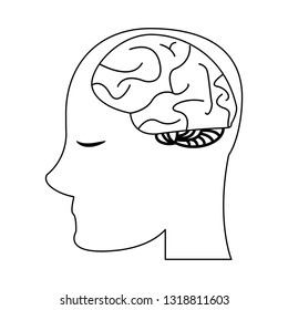 human head with brain black and white