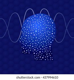 human head with brain and blue background