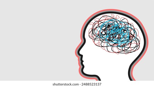 Cabeza y cerebro humanos. Concepto de lluvia de ideas. Ilustración vectorial.