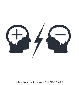 The human head, the brain. Different opinions, beliefs. Dispute, conflict. Vector icon.