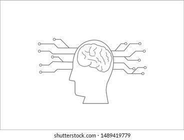 Human head and brain with electronic print circuit, Machine Learning and artificial intelligence or AI concept.