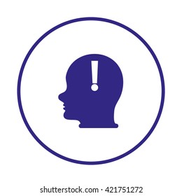 Human head with head, brain and exclamation mark. exclamation sign icon warning, Modern man