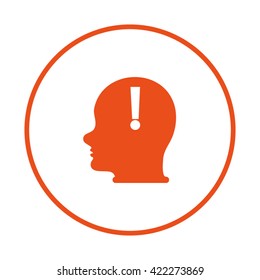 Human head with head, brain and exclamation mark. exclamation sign icon warning, Modern man