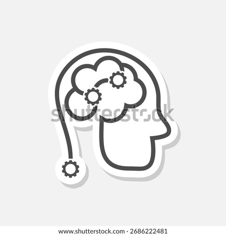 Human head brain and gear icon sticker isolated on gray background