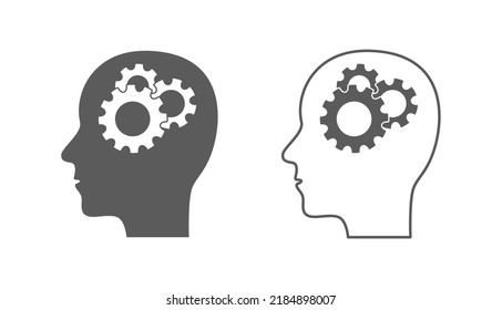 Human Head Brain With Gears Cogs Mechanism Working Teamwork Icon