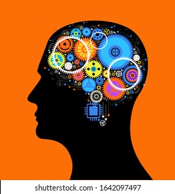Human head and Brain Gears in Progress. 