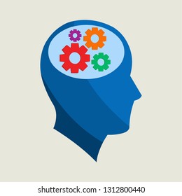 human head with the brain and gears vector illustration