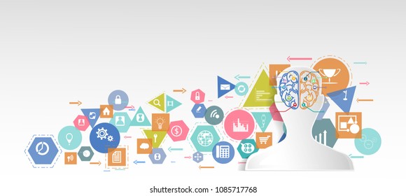 Human Head and  Brain -   Geometry, Colorful, icon - modern Idea and Concept Vector illustration Business.
