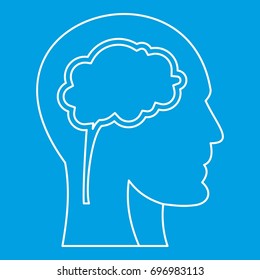 Human head with brain icon blue outline style isolated vector illustration. Thin line sign