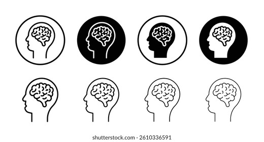 Human head with the brain icon Flat fill set collection