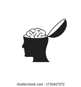 Cabeza humana con icono cerebral, aislada en fondo blanco, ilustración vectorial