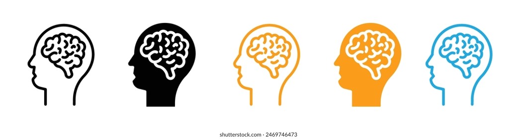 Human head with the brain icon logo set vector