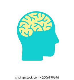 Icono del cerebro de la cabeza humana, proceso de salud mental, concepto médico y psicológico, aislado en fondo blanco, ilustración vectorial